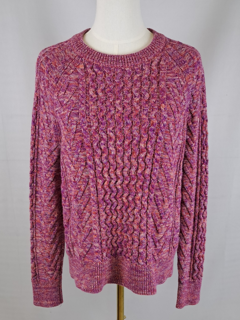 GAP Women's Pink Raspberry Marled Cable Knit Crewneck Sweater Cozy Cottage M